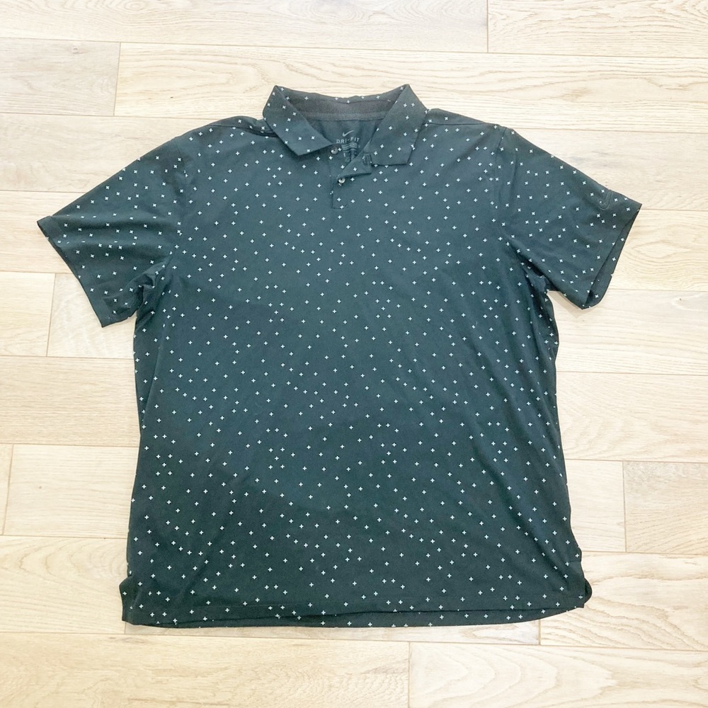 Nike Black Polo with White Print Golf Shirt Quick Dry